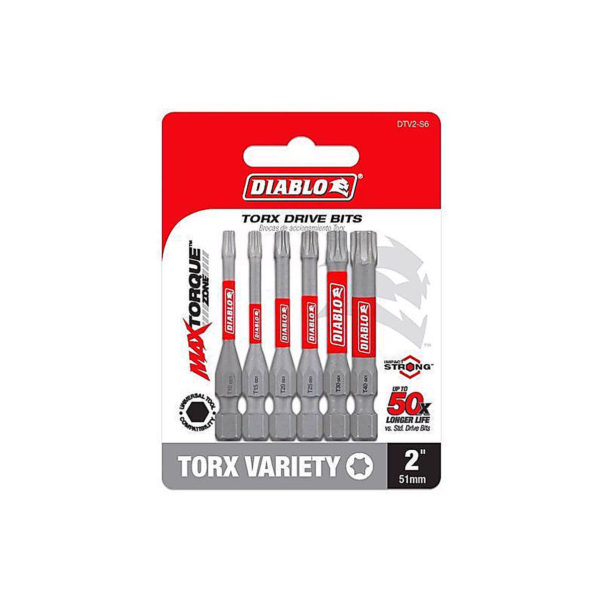 Diablo - DTV2-S6 - Torx 2 In. L Drive Bit Set Black Oxide 6 Piece