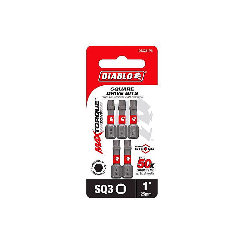 Diablo - DSQ31P5 - Square #3 X 1 In. L Driver Bit Black Oxide 5 Pack