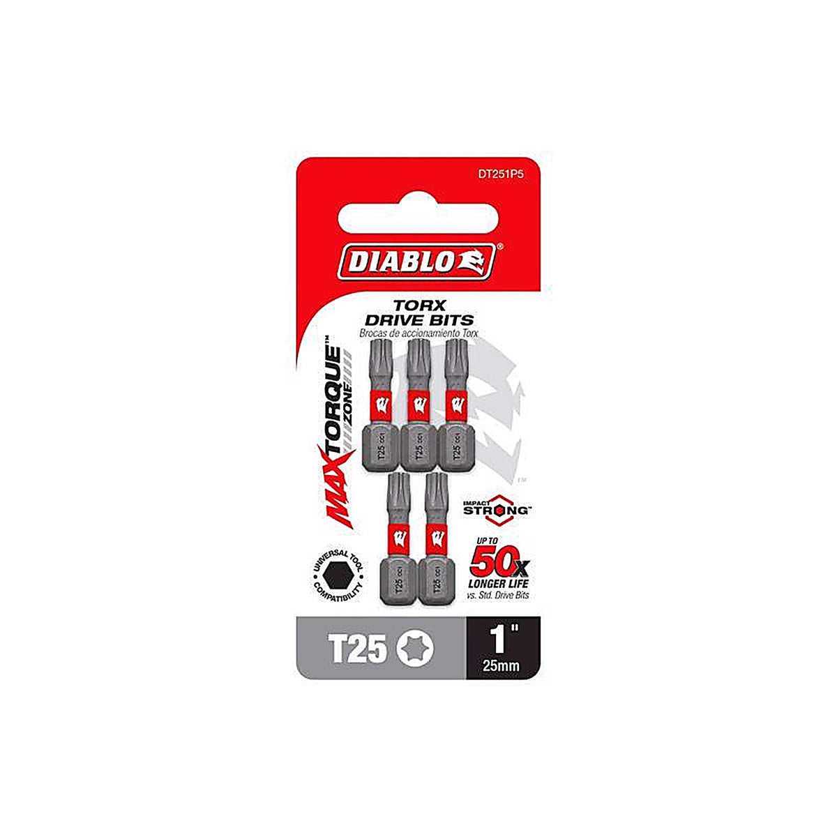Diablo - DT251P5 - Torx #25 X 1 In. L Driver Bit Black Oxide 5 Pack