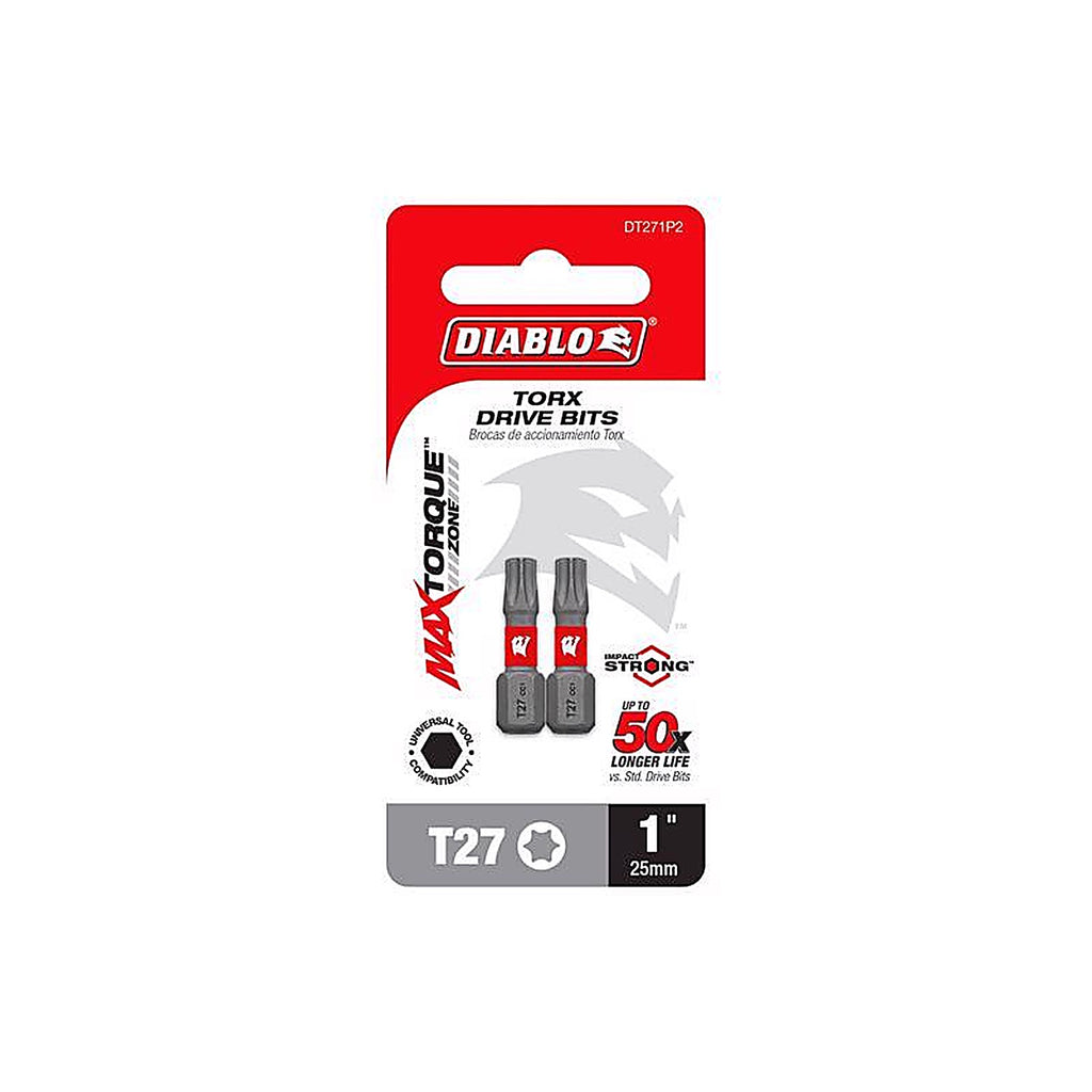 Diablo - DT271P2 - Torx #27 X 1 In. L Driver Bit Black Oxide 2 Pack
