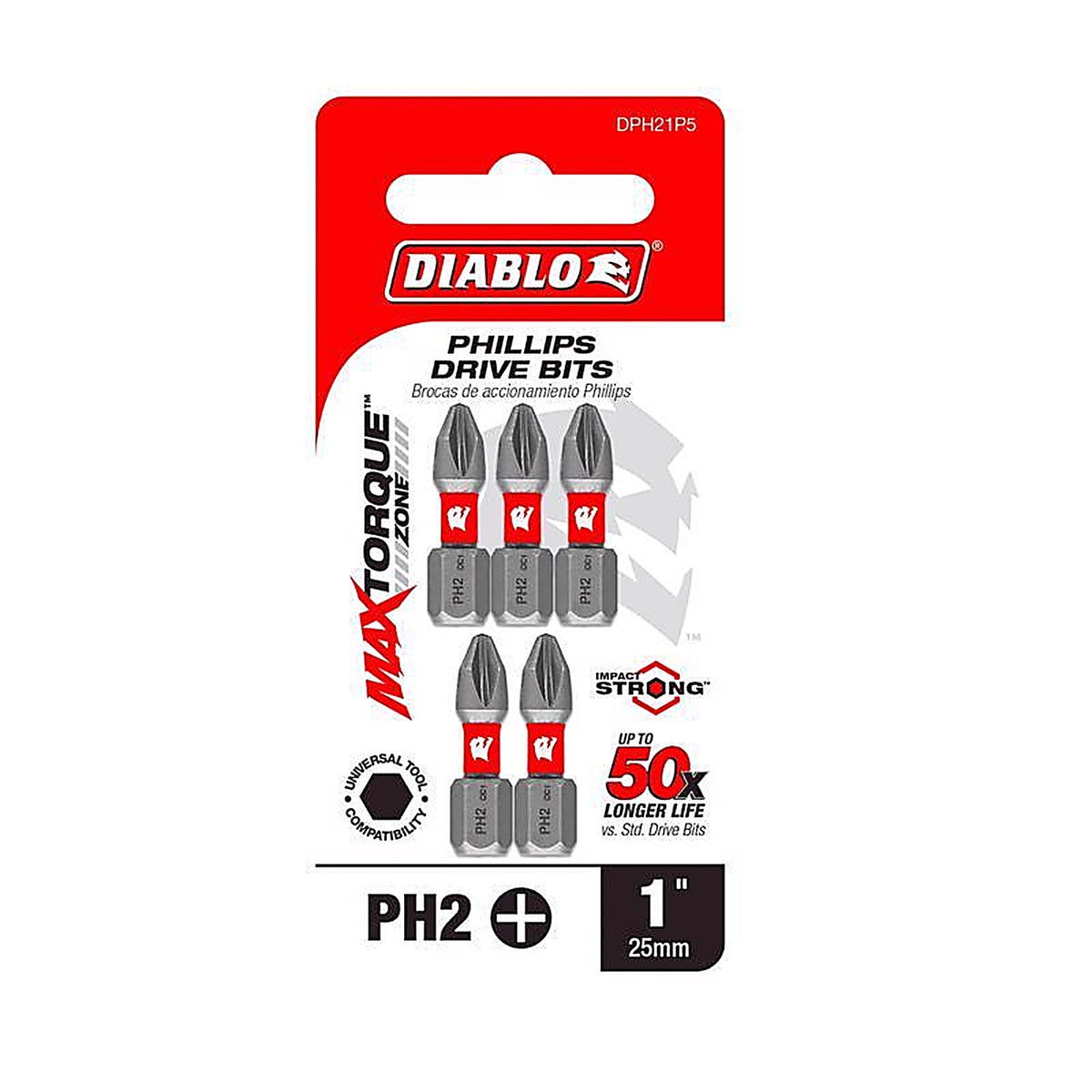 Diablo - DPH21P5 - Phillips #2 X 1 In. L Driver Bit Black Oxide 5 Pack