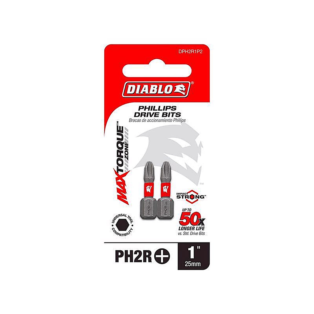 Diablo - DPH2R1P2 - Phillips Reduced #2 X 1 In. L Drywall Screwdriver Bit Black Oxide 2 Pack