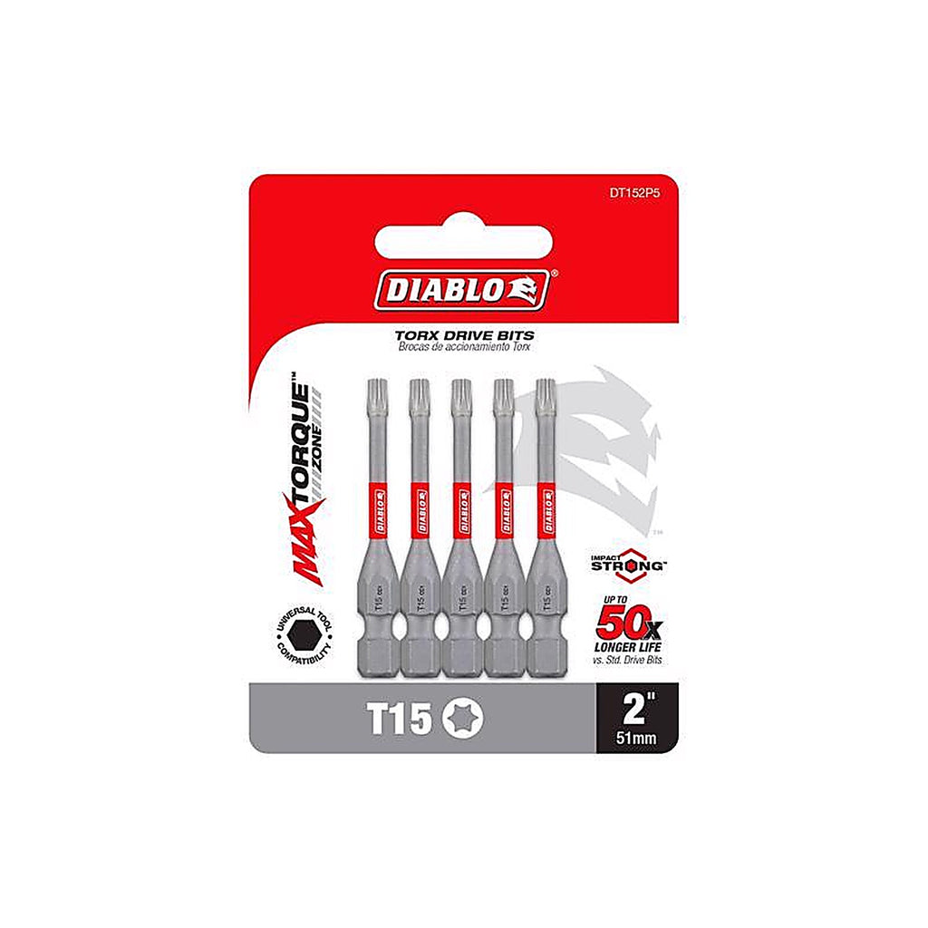 Diablo - DT152P5 - Torx #15 X 2 In. L Driver Bit Black Oxide 5 Pack
