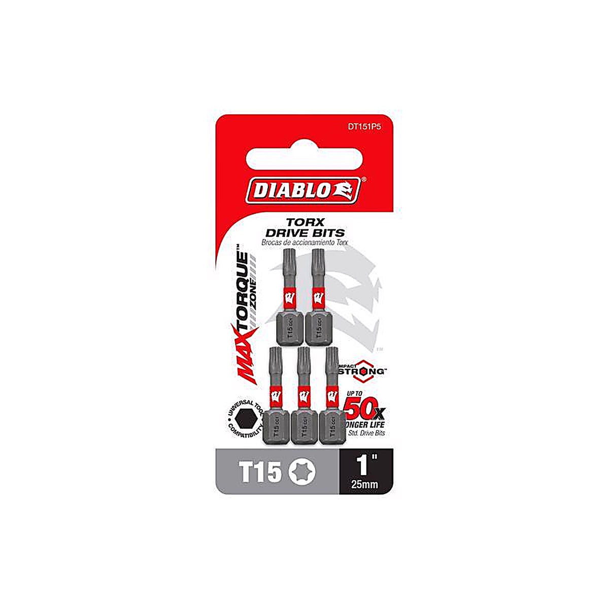 Diablo - DT151P5 - Torx #15 X 1 In. L Driver Bit Black Oxide 5 Pack