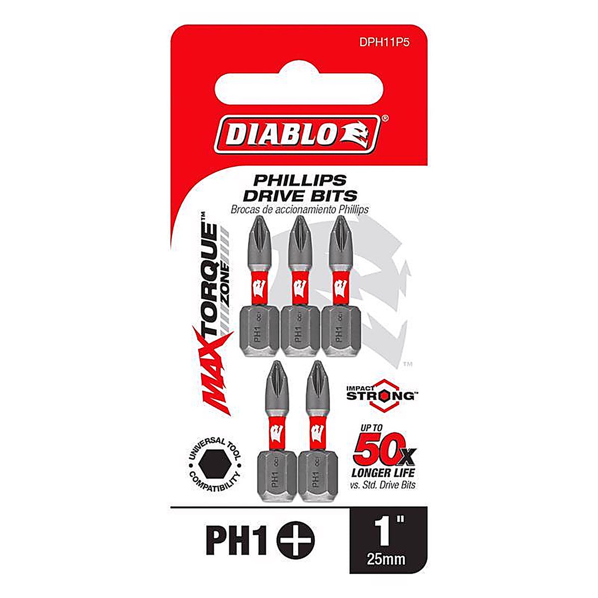 Diablo - DPH11P5 - Phillips #1 X 1 In. L Driver Bit Black Oxide 5 Pack