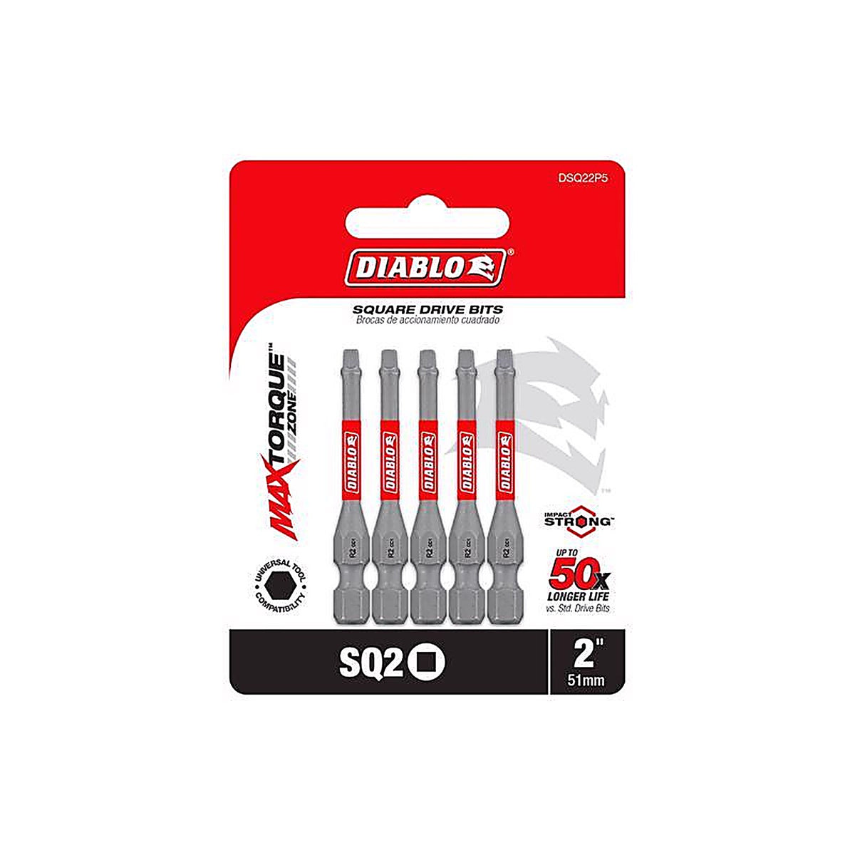 Diablo - DSQ22P5 - Square #2 X 2 In. L Driver Bit Black Oxide 5 Pack