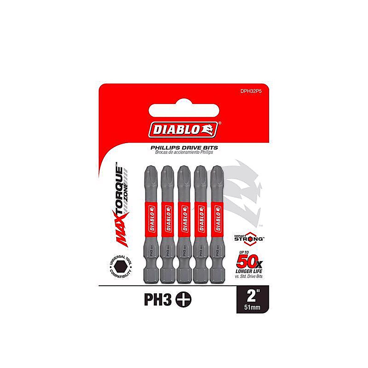 Diablo - DPH32P5 - Phillips #3 X 2 In. L Driver Bit Black Oxide 5 Pack