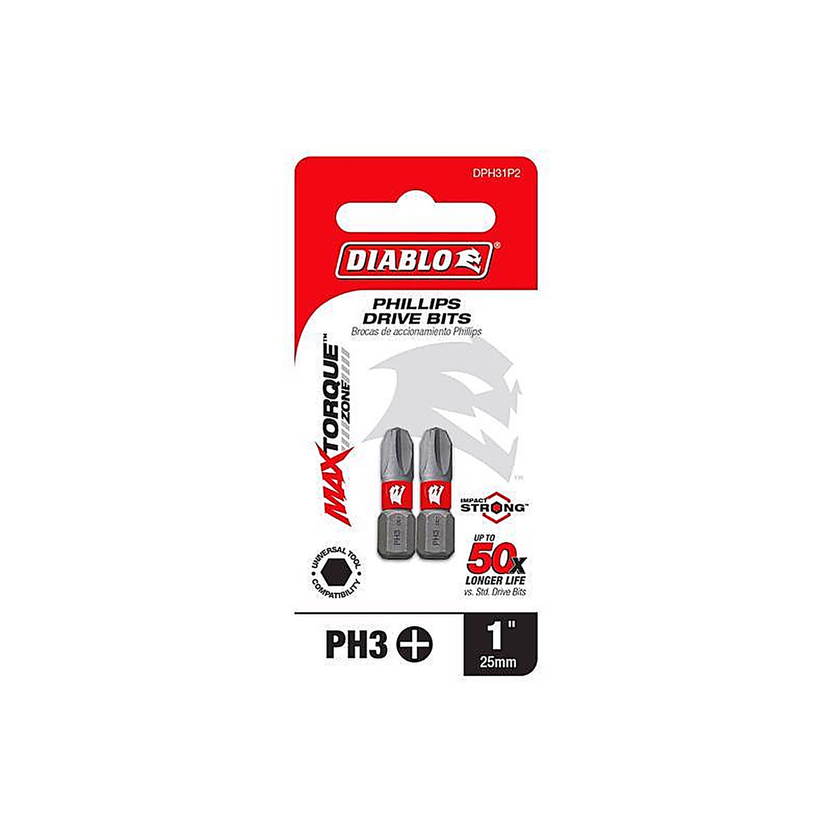 Diablo - DPH31P2 - Phillips #3 X 1 In. L Driver Bit Black Oxide 2 Pack