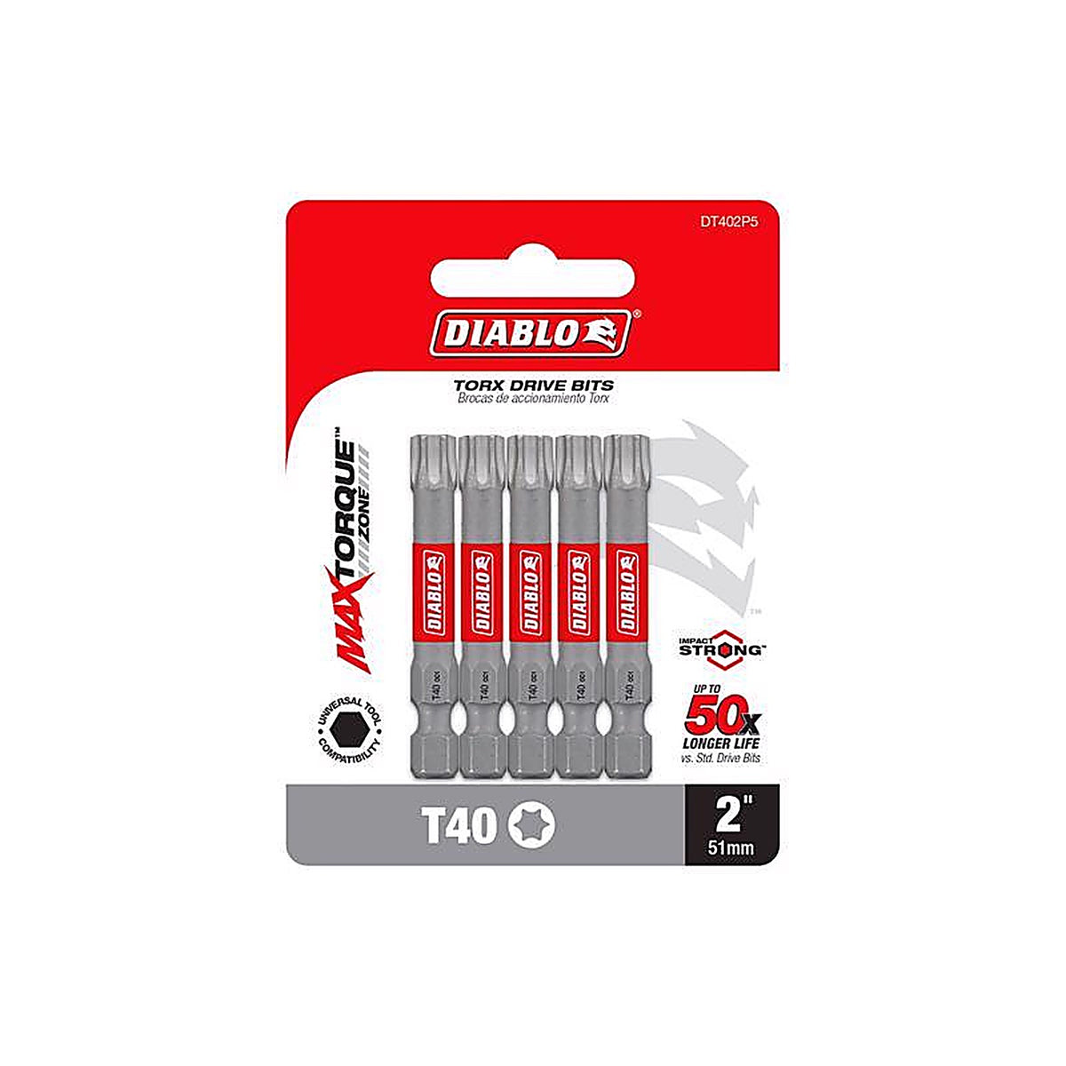 Diablo - DT402P5 - Torx #40 X 2 In. L Driver Bit Black Oxide 5 Pack