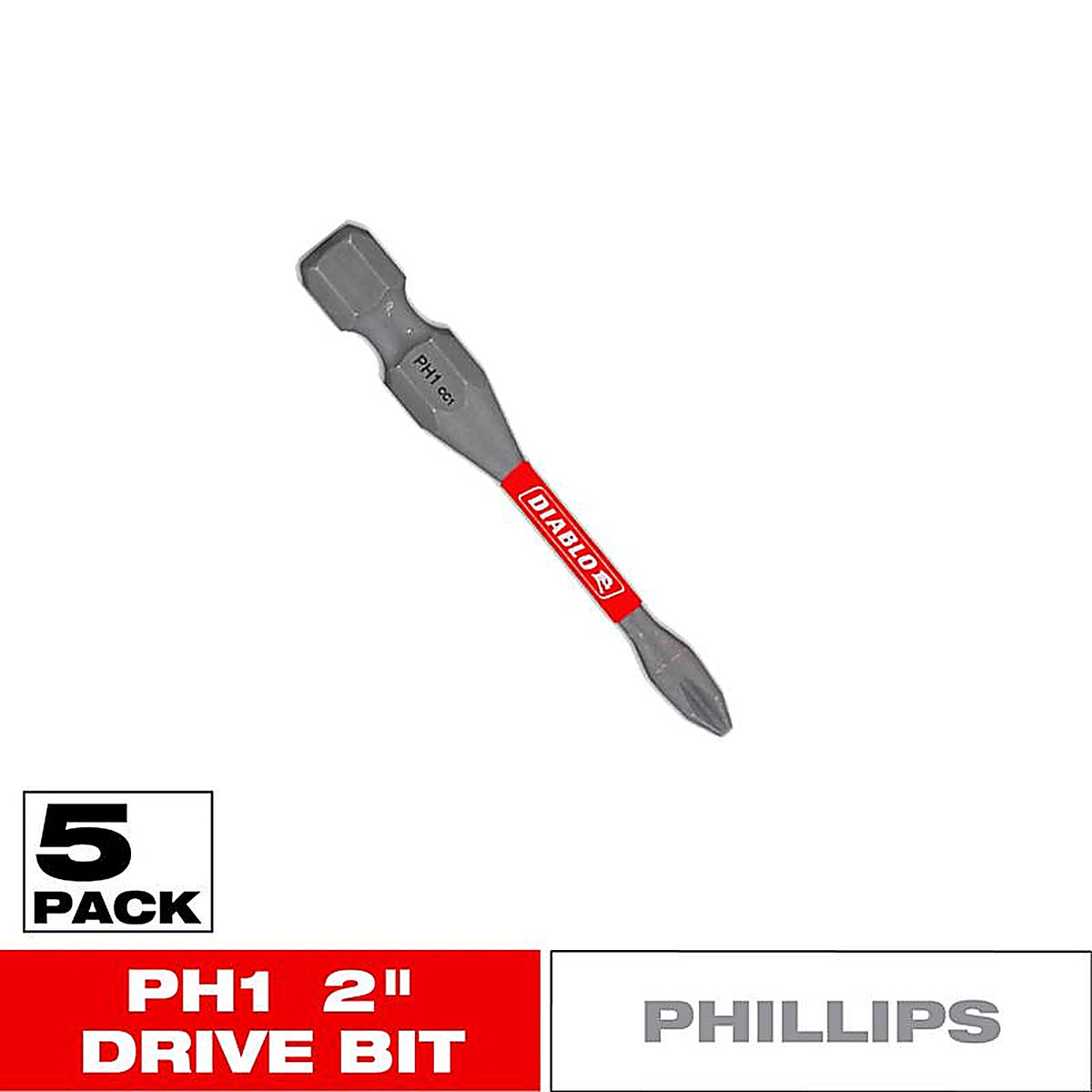 Diablo - DPH12P5 - Phillips #1 X 2 In. L Driver Bit Black Oxide 5 Pack