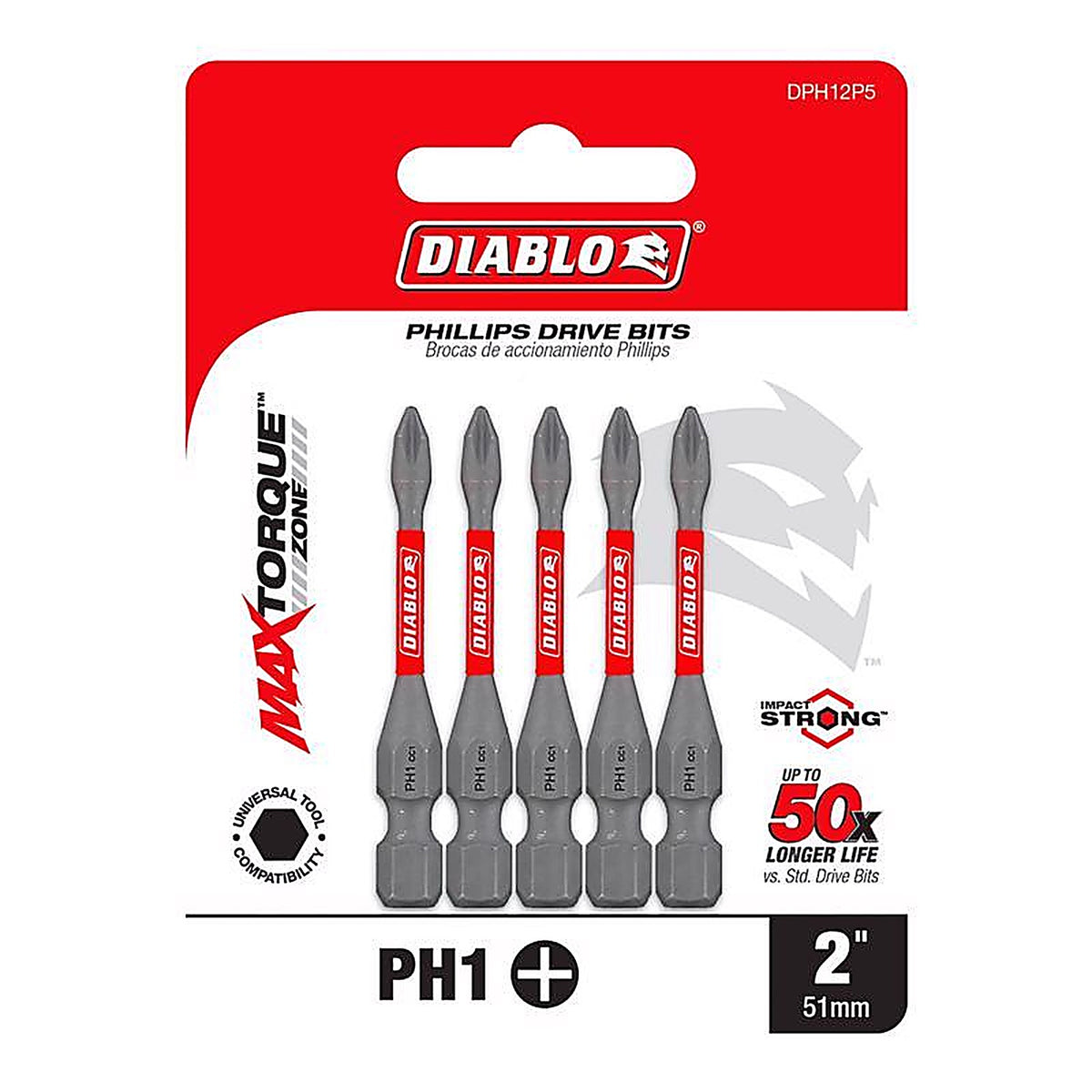 Diablo - DPH12P5 - Phillips #1 X 2 In. L Driver Bit Black Oxide 5 Pack