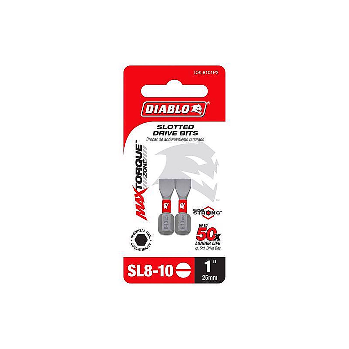 Diablo - DSL8101P2 - Slotted Sl8-10 X 1 In. L Driver Bit Black Oxide 2 Pack