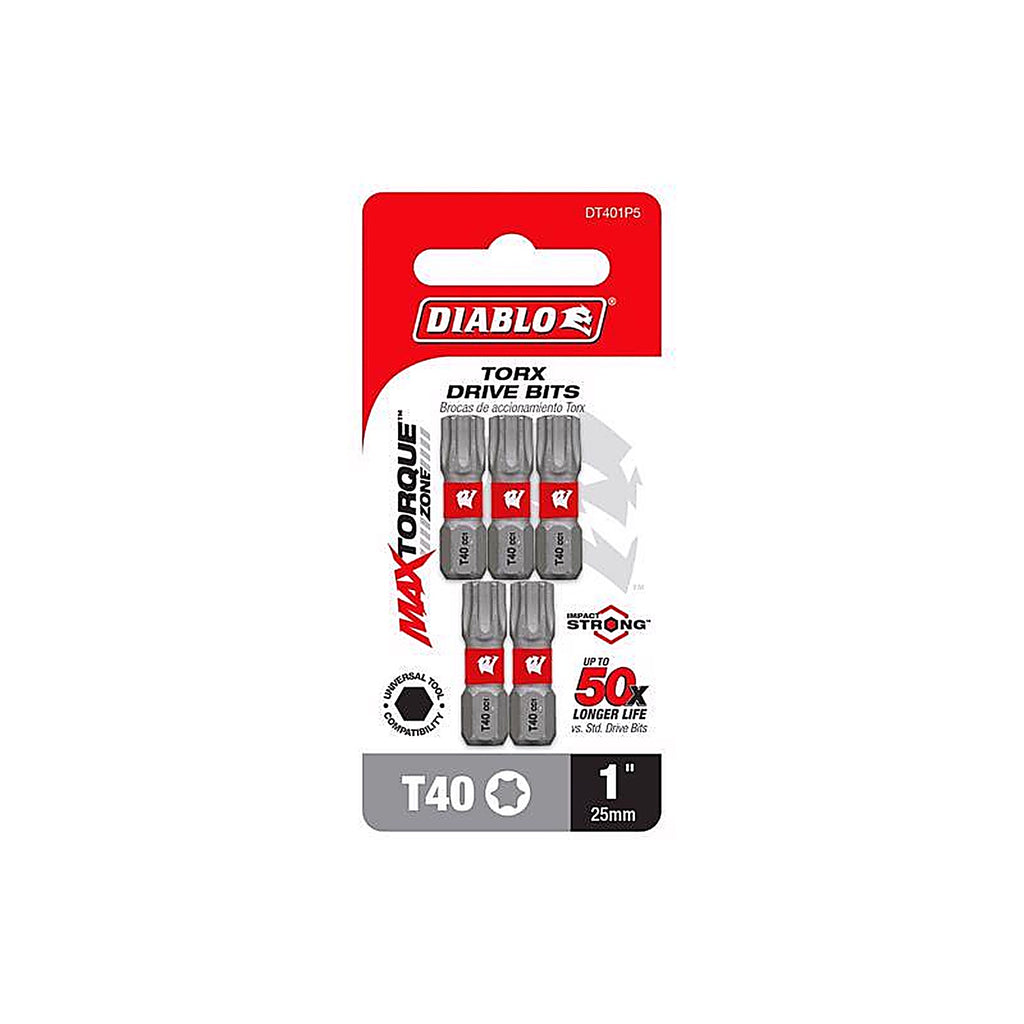 Diablo - DT401P5 - Torx #40 X 1 In. L Driver Bit Black Oxide 5 Pack
