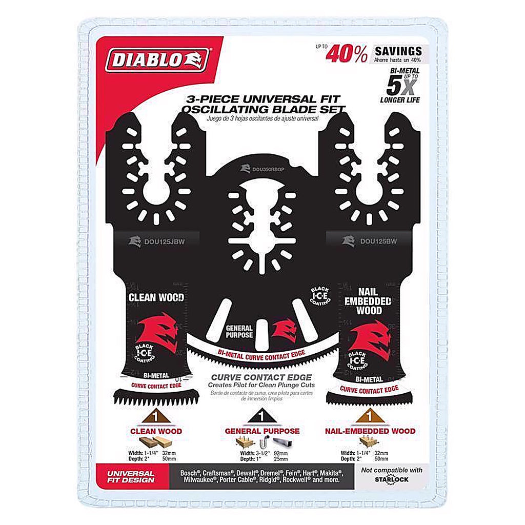 Diablo - DOU3BS - Bi-Metal Oscillating Blade Set General Purpose Cuts 3 Piece
