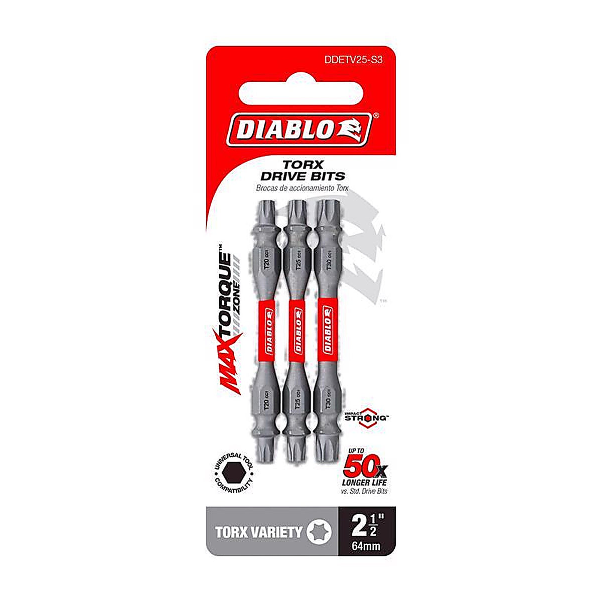 Diablo - DDETV25-S3 - Torx 2-1/2 In. L Double-Ended Screwdriver Bit Set Black Oxide 3 Piece