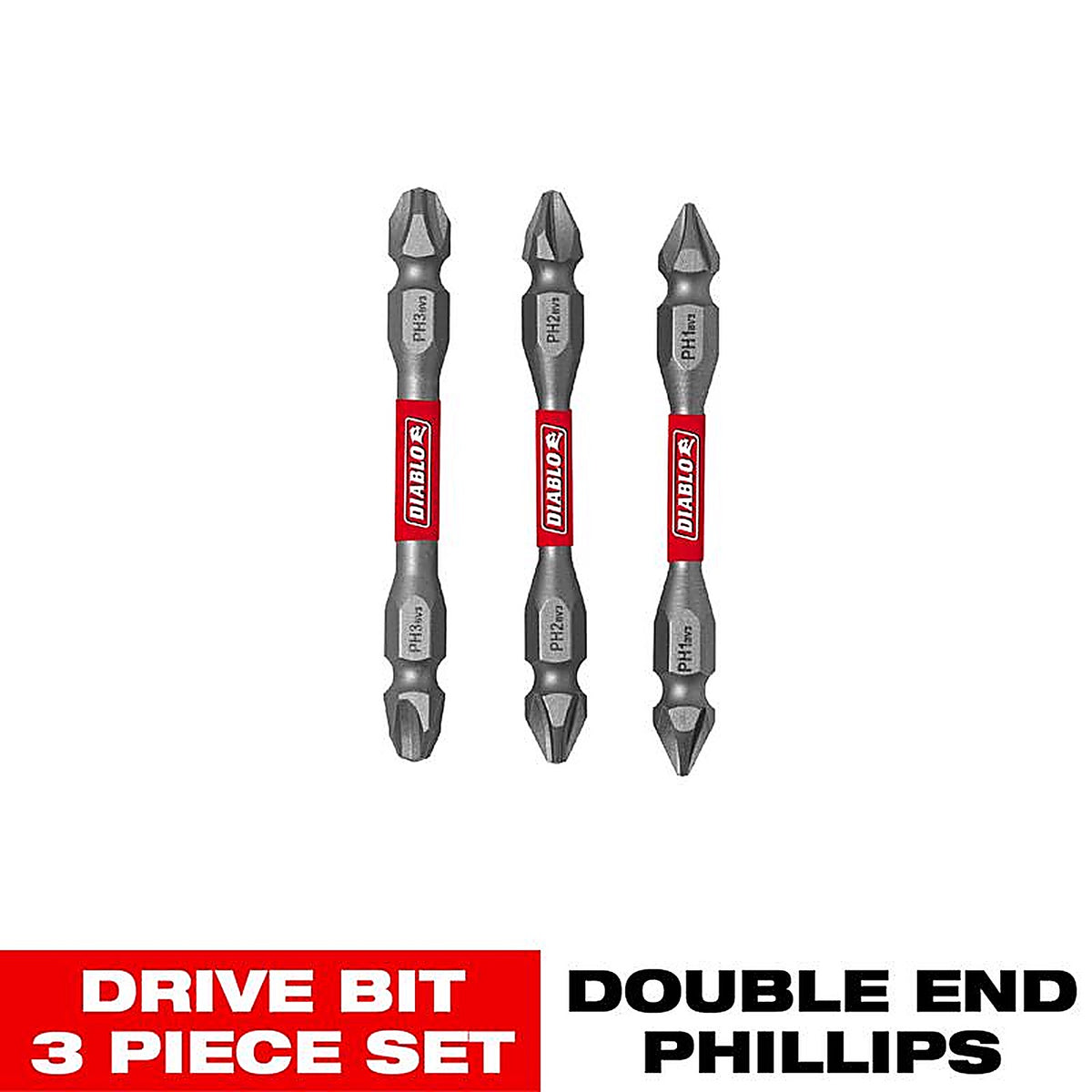 Diablo - DDEPHV25-S3 - Phillips 2-1/2 In. L Double-Ended Screwdriver Bit Set Black Oxide 3 Piece