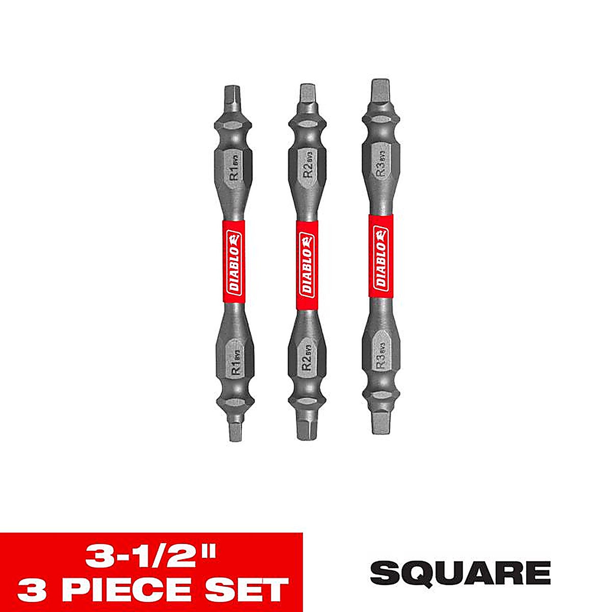 Diablo - DDESQV25-S3 - Square 2-1/2 In. L Double-Ended Screwdriver Bit Set Black Oxide 3 Piece