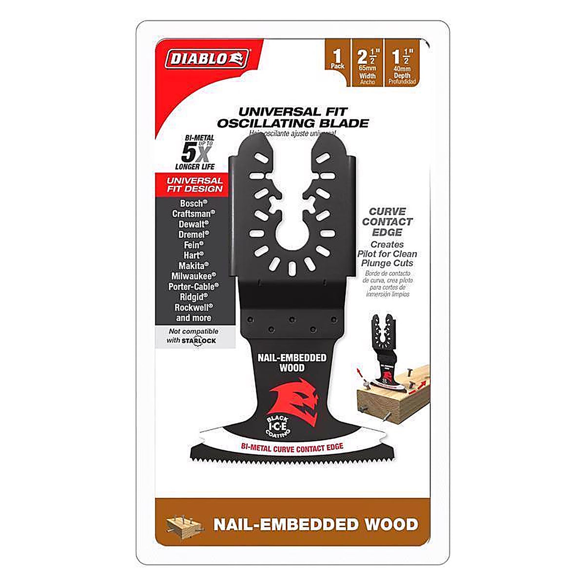 Diablo - DOU250BW - 2-1/2 In. W Bi-Metal Curve Contact Edge Oscillating Blade Nail-Embedded Wood 1 Pack
