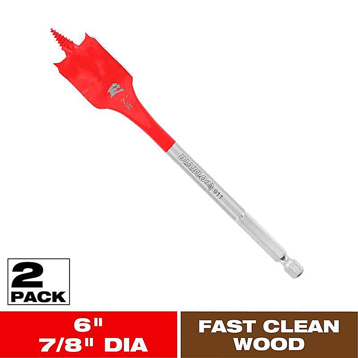 Diablo - DSP2110-P2 - 7/8 In. X 6 In. L High Speed Steel Clean Wood Spade Bit HEX Shank 2 Pack