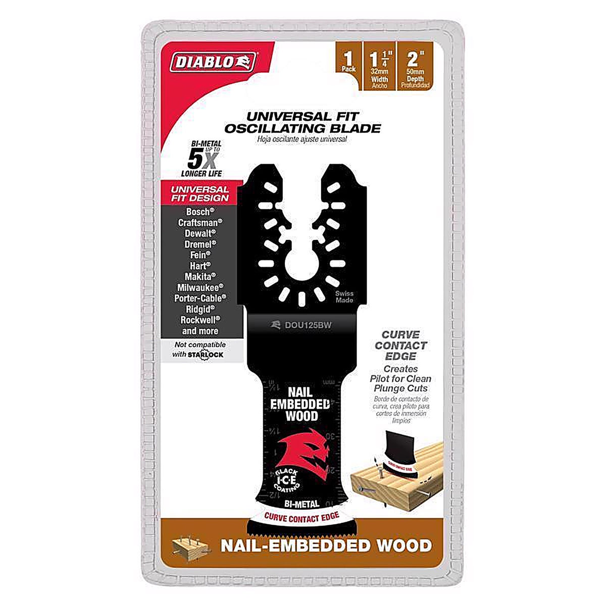 Diablo - DOU125BW - 1-1/4 In. X 1-1/4 In. W Bi-Metal Oscillating Blade Nail-Embedded Wood 1 Pack