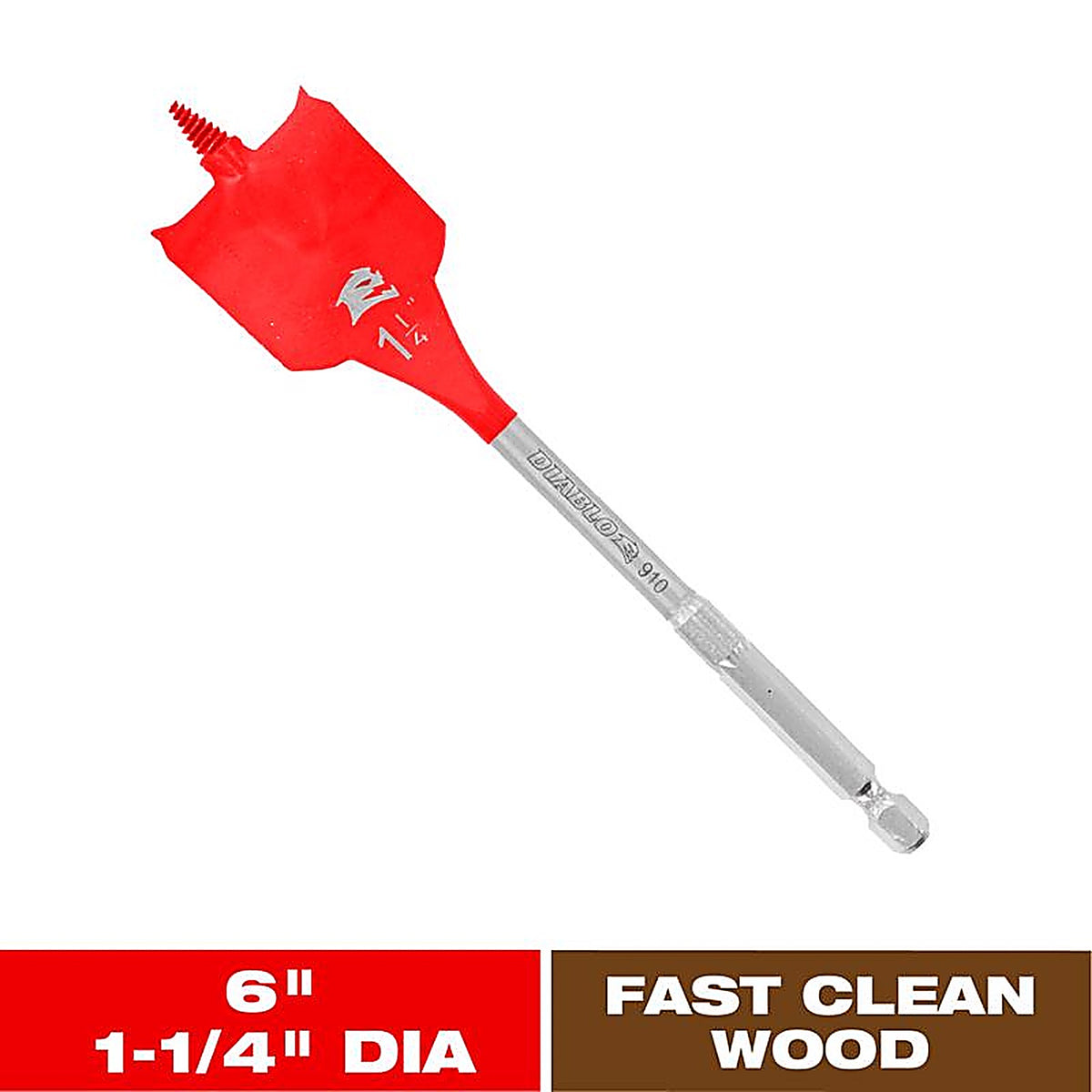 Diablo - DSP2150 - 1-1/4 In. X 6 In. L High Speed Steel Clean Wood Spade Bit HEX Shank 1 Pack