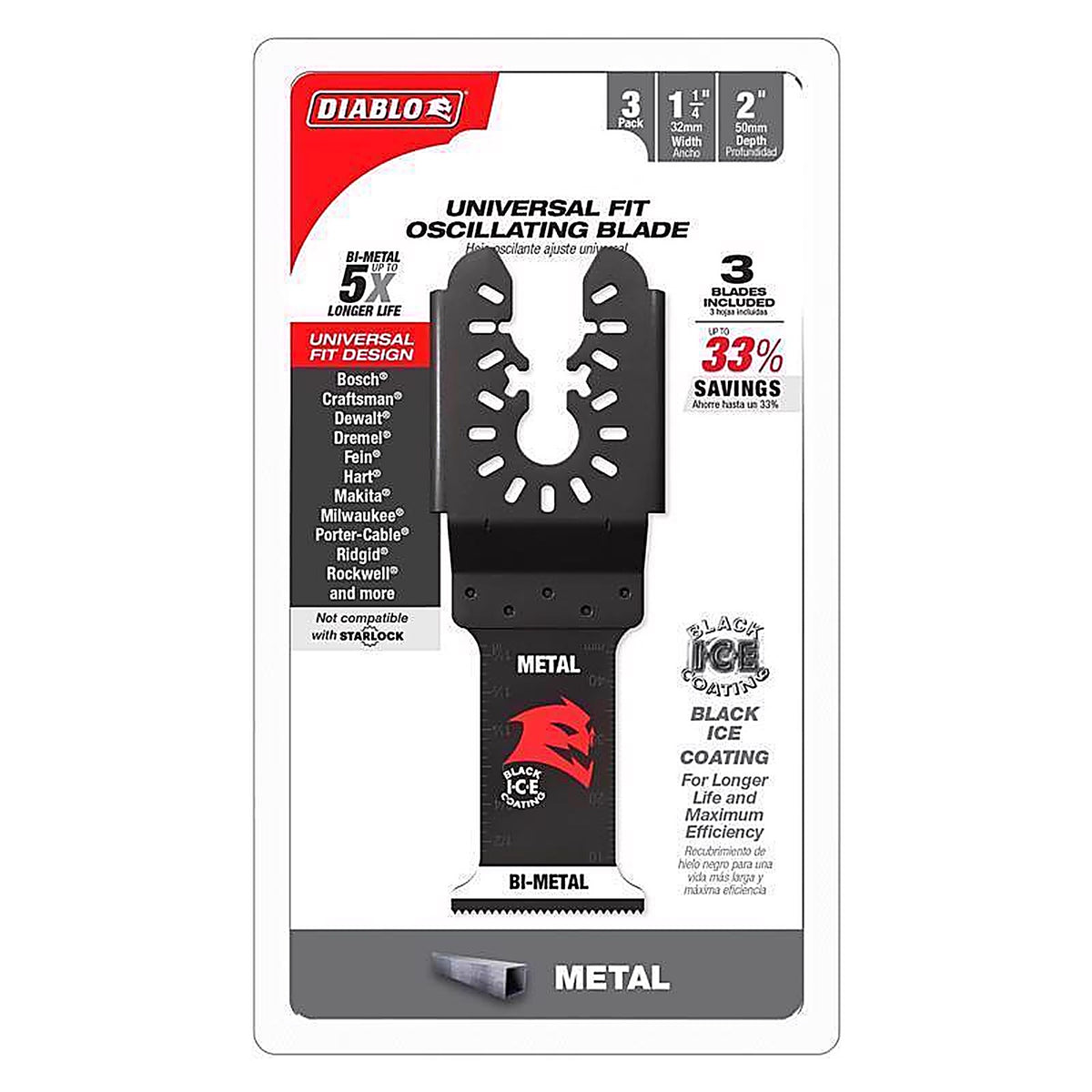 Diablo - DOU125BF3 - 1-1/4 In. X 1-1/4 In. W Bi-Metal Oscillating Blade Metal 3 Pack