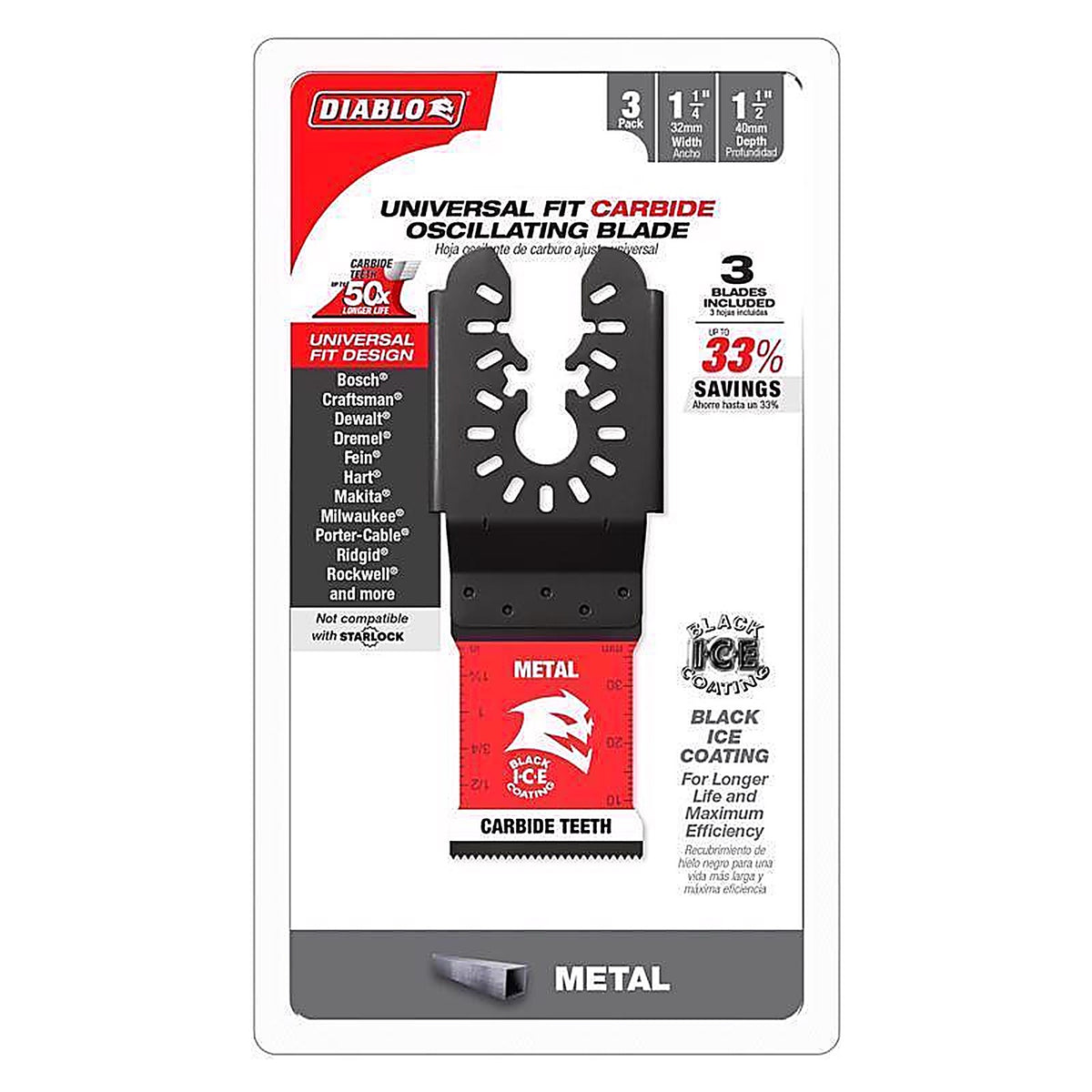 Diablo - DOU125CF3 - 1-1/4 In. X 1-1/4 In. W Carbide Oscillating Blade Metal 3 Pack