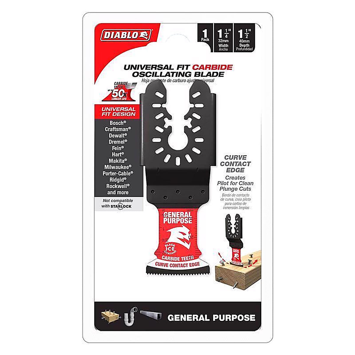 Diablo - DOU125CGP - 1-1/4 In. X 1-1/4 In. W Carbide Oscillating Blade General Purpose Cuts 1 Pack