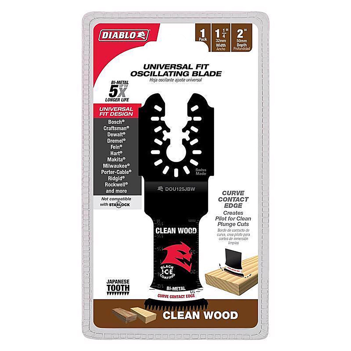 Diablo - DOU125JBW - 1-1/4 In. X 1-1/4 In. W Bi-Metal Oscillating Blade Clean Wood 1 Pack