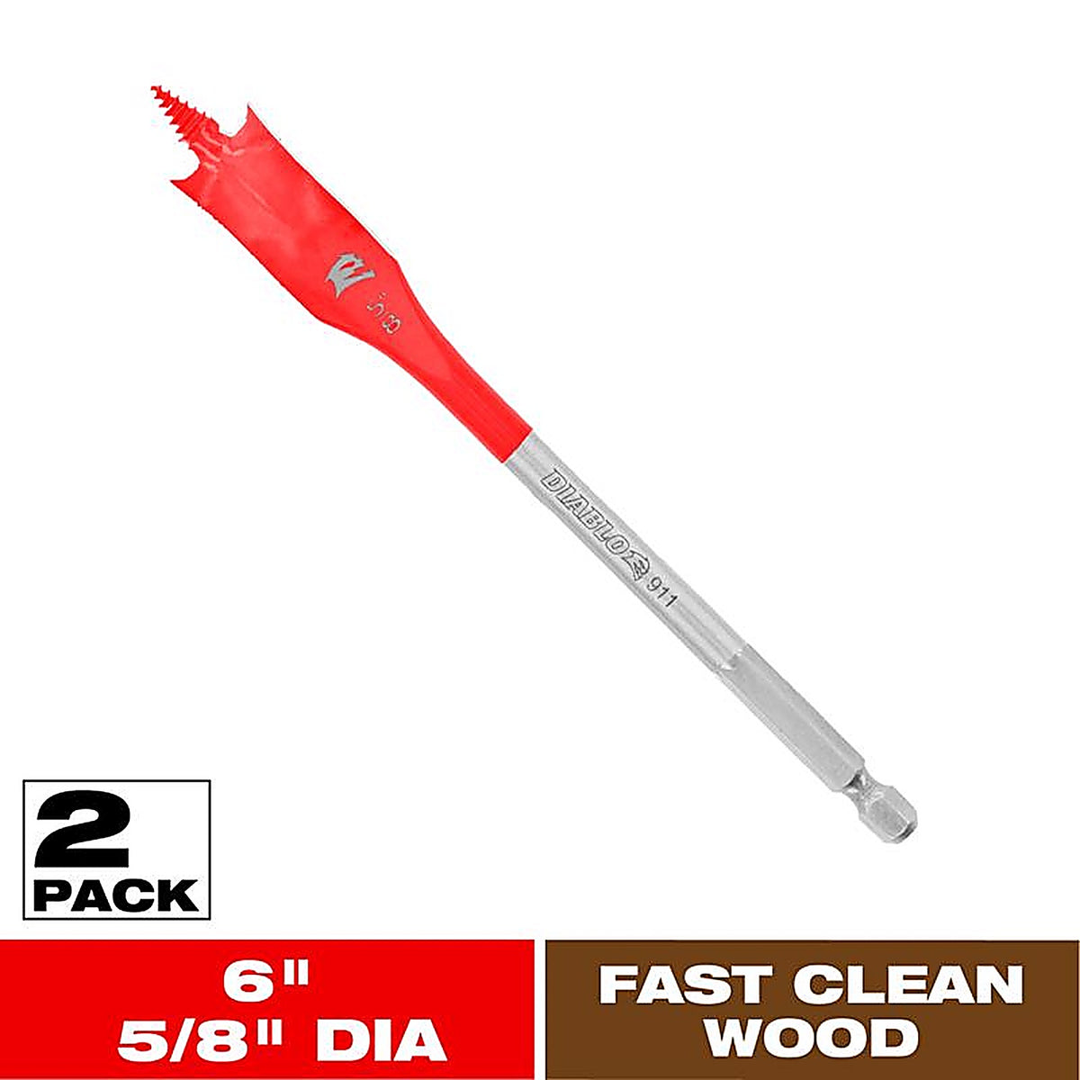 Diablo - DSP2070-P2 - 5/8 In. X 6 In. L High Speed Steel Clean Wood Spade Bit HEX Shank 2 Pack