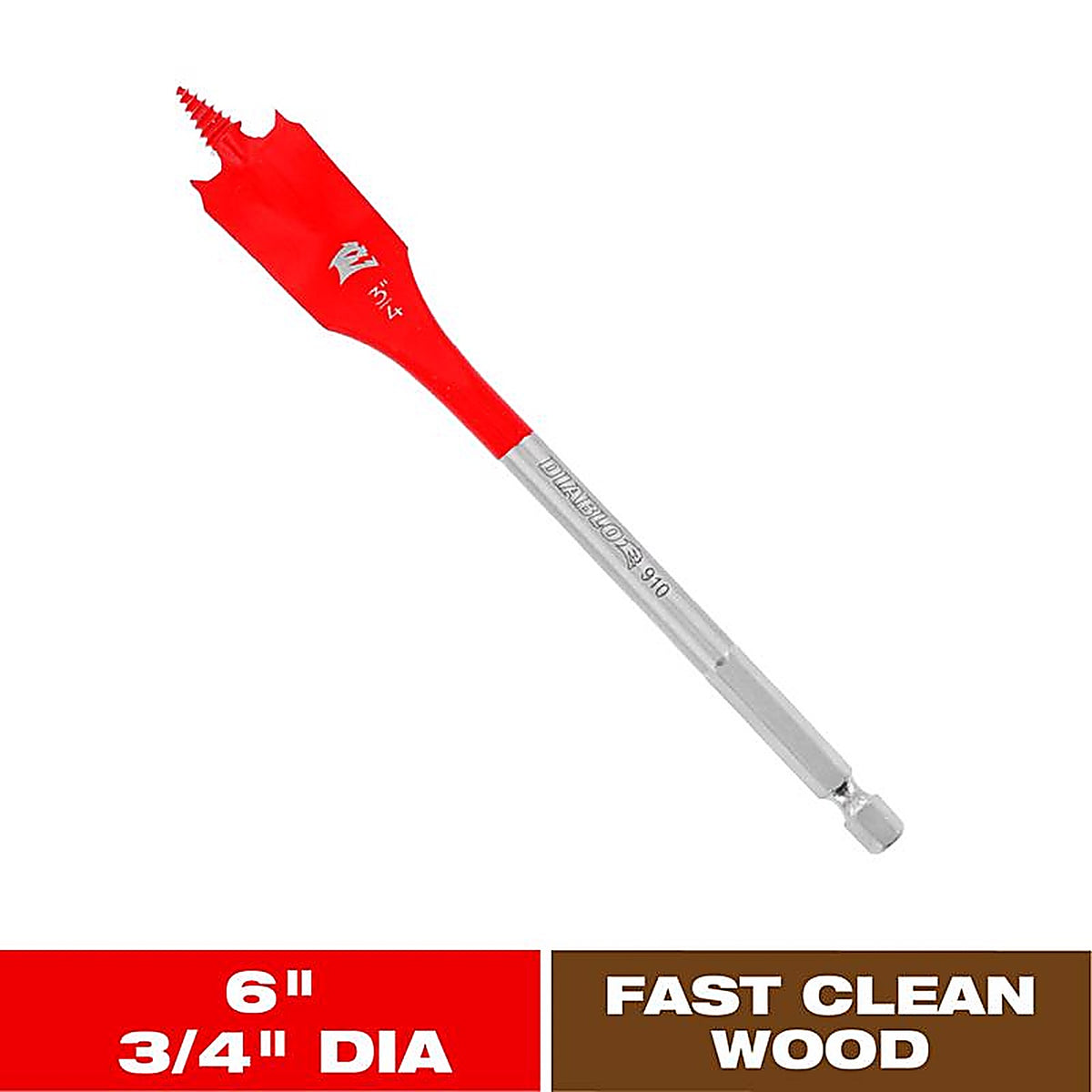 Diablo - DSP2090 - 3/4 In. X 6 In. L High Speed Steel Clean Wood Spade Bit HEX Shank 1 Pack