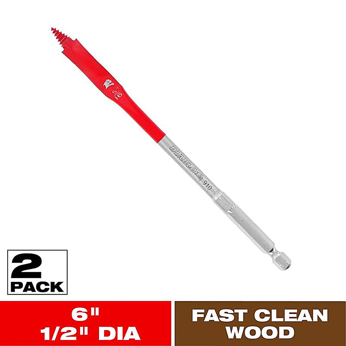 Diablo - DSP2050-P2 - 1/2 In. X 6 In. L High Speed Steel Clean Wood Spade Bit HEX Shank 2 Pack