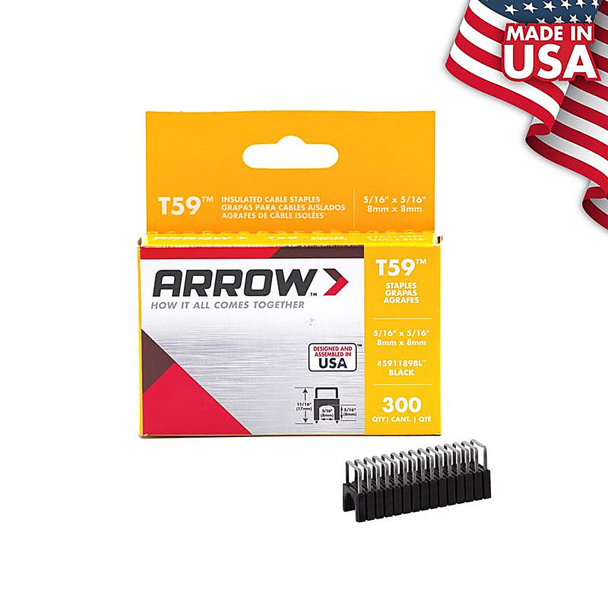 Arrow Fastener 591188BL T59 5/16 in. W x 1/4 in. L Black 18 Ga. Insulated Staples 300/Pack