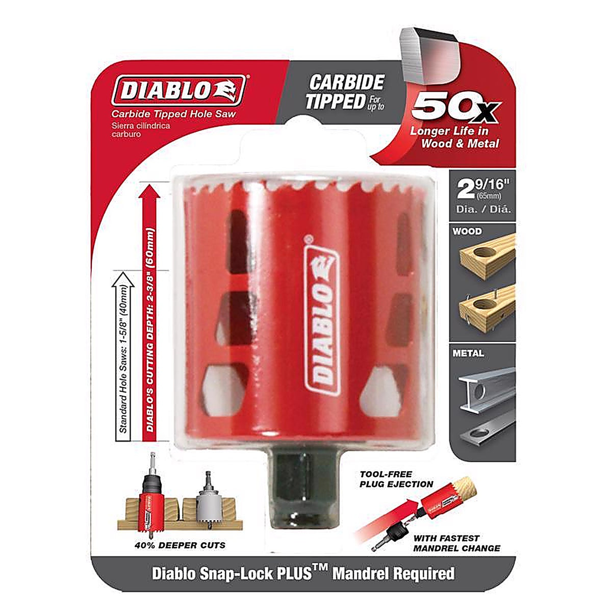 Diablo - DHS2563CT - Snap-Lock Plus 2-9/16 In. Carbide Tipped 2-3/8 In. L Hole Saw