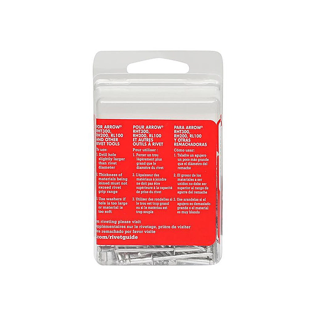 Arrow - RLA1/8IP - 1/8 In. D X 1/2 In. Aluminum Long Rivets Silver 100 Pack