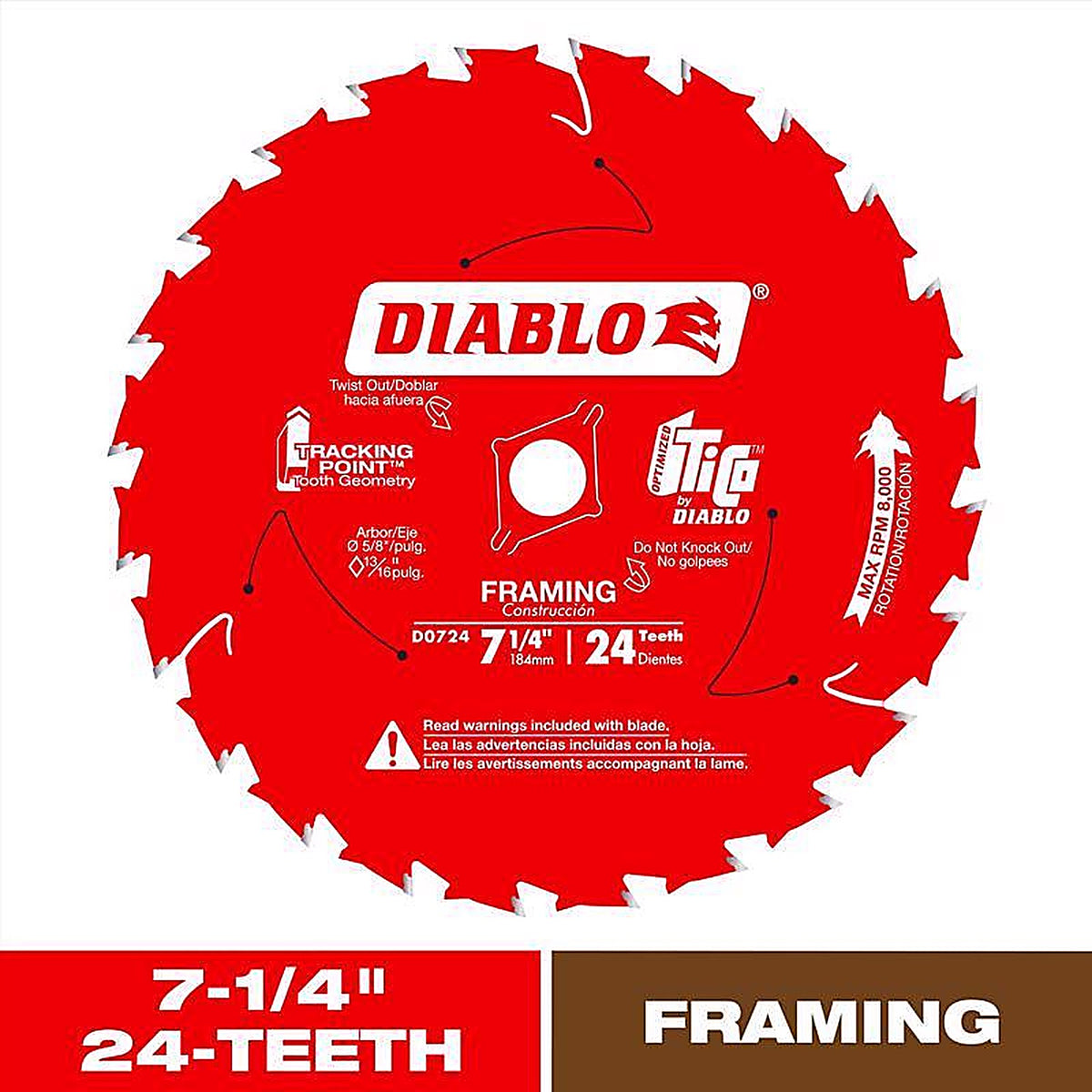 Diablo - D0724W - Tracking Point 7-1/4 In. D X 5/8 In. Tico Hi-Density Carbide Framing Saw Blade 24 Teeth 1 Pack