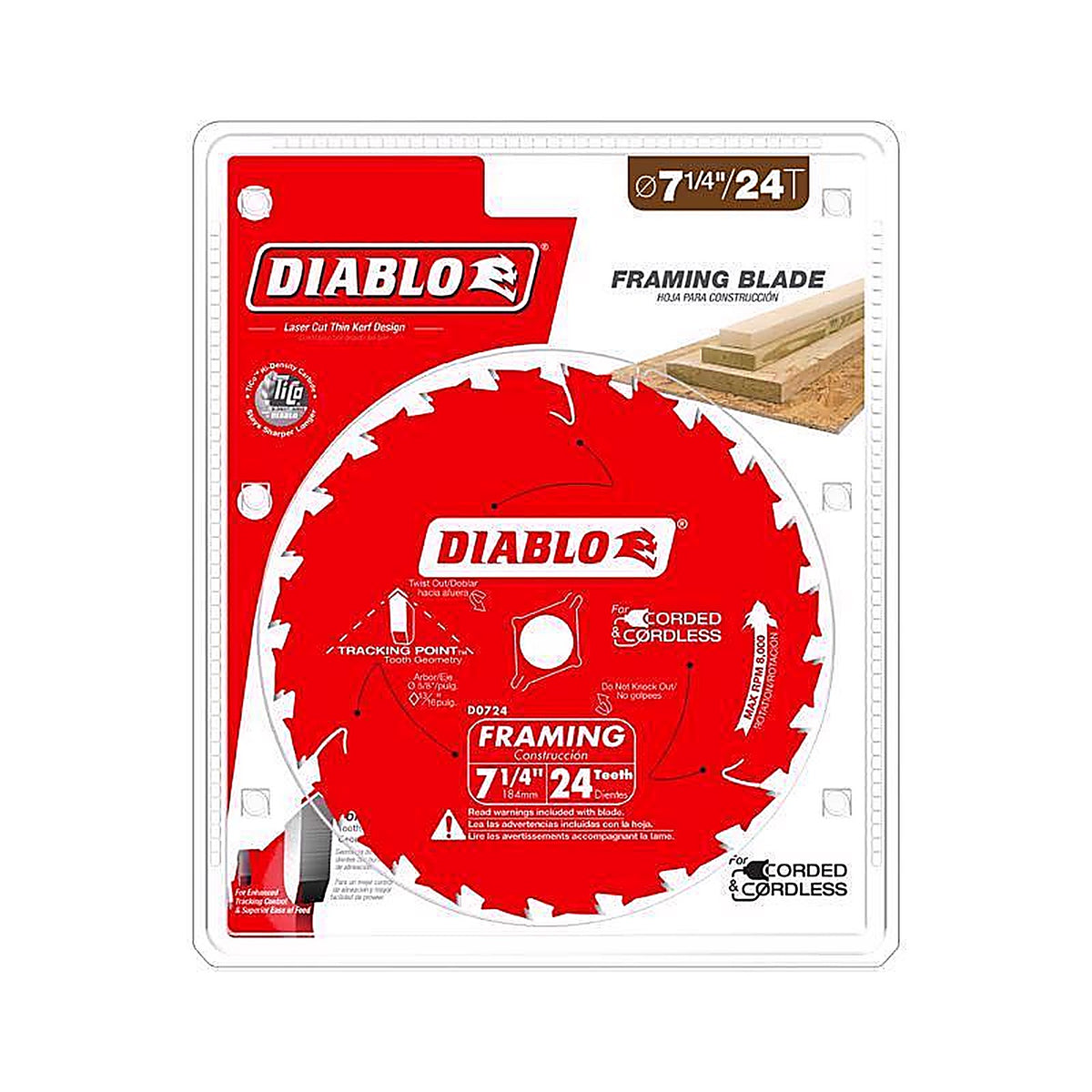 Diablo - D0724W - Tracking Point 7-1/4 In. D X 5/8 In. Tico Hi-Density Carbide Framing Saw Blade 24 Teeth 1 Pack