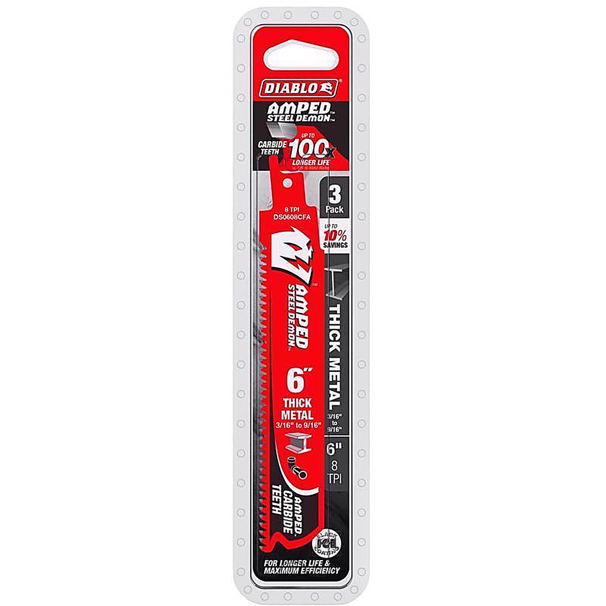 Diablo - DS0608CFA3 - Steel Demon Amped 6 In. Carbide Tipped Thick Metal Reciprocating Saw Blade 6/9 TPI 3 Pack