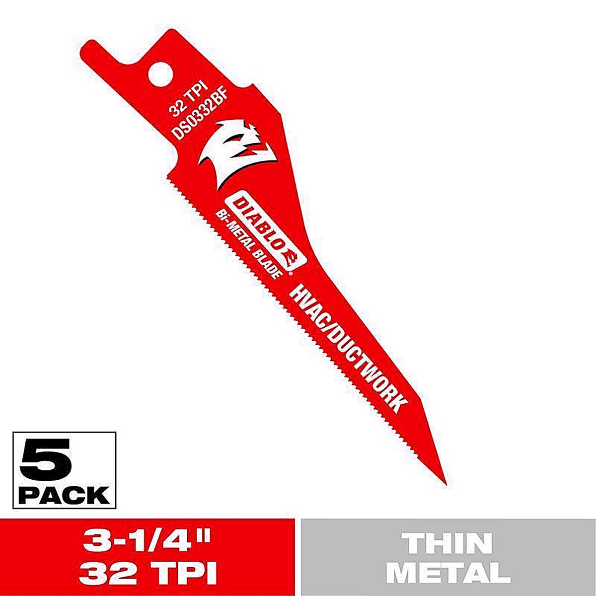 Diablo - DS0332BF5 - 3-1/4 In. Bi-Metal HVAC/Ductwork Reciprocating Saw Blade 32 TPI 5 Pack