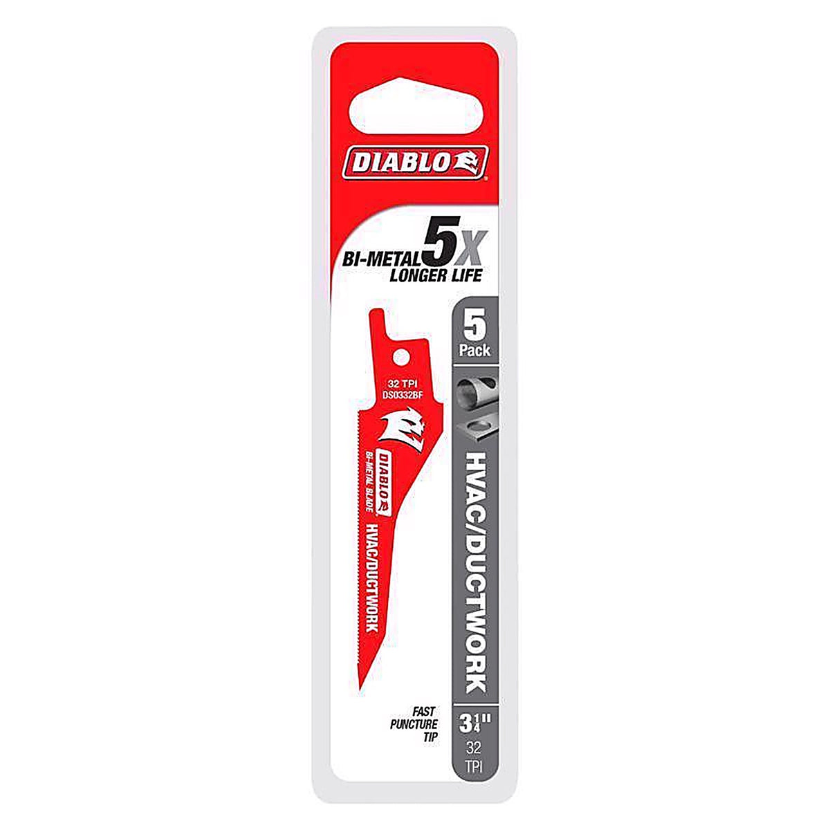 Diablo - DS0332BF5 - 3-1/4 In. Bi-Metal HVAC/Ductwork Reciprocating Saw Blade 32 TPI 5 Pack