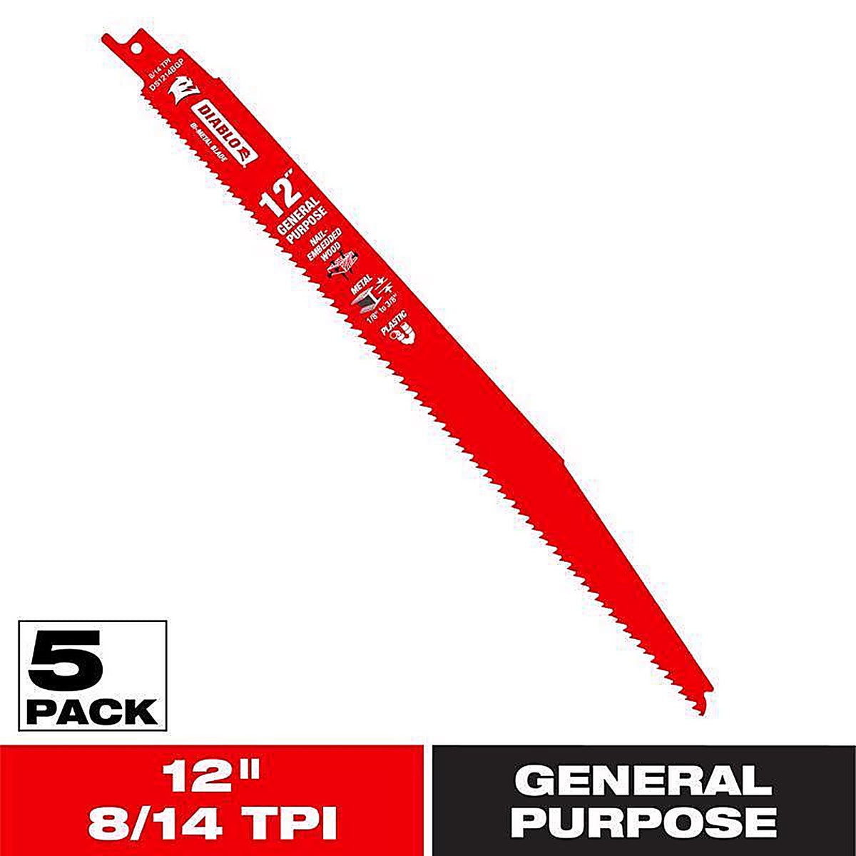 Diablo - DS1214BGP5 - 12 In. Bi-Metal Reciprocating Saw Blade 8/14 TPI 5 Pack