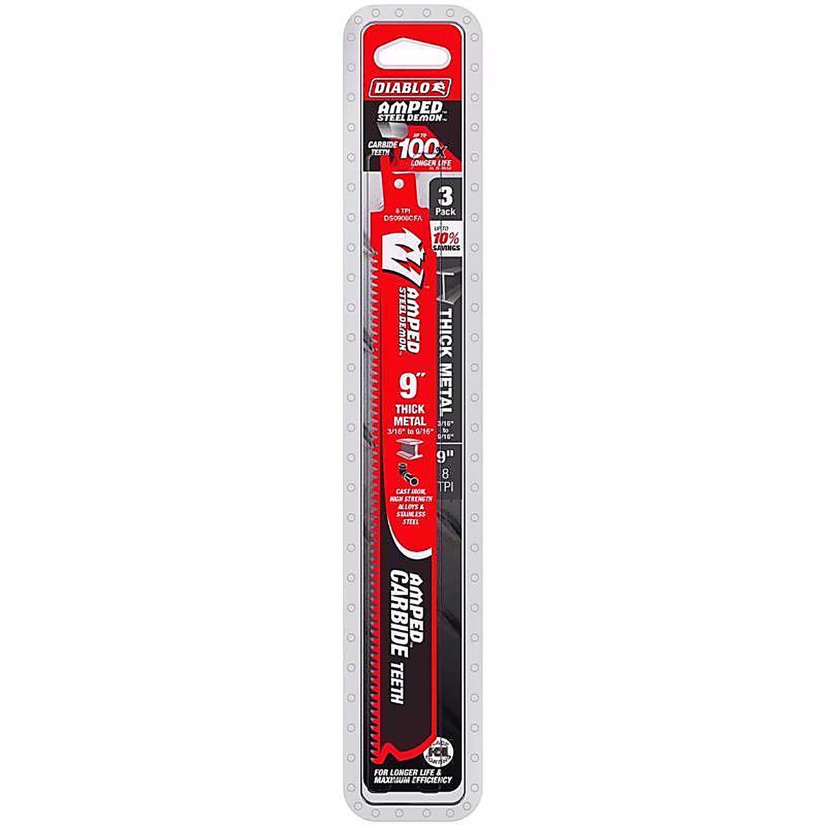 Diablo - DS0908CFA3 - Amped 9 In. Carbide Tipped Reciprocating Saw Blade 8 TPI 3 Pack
