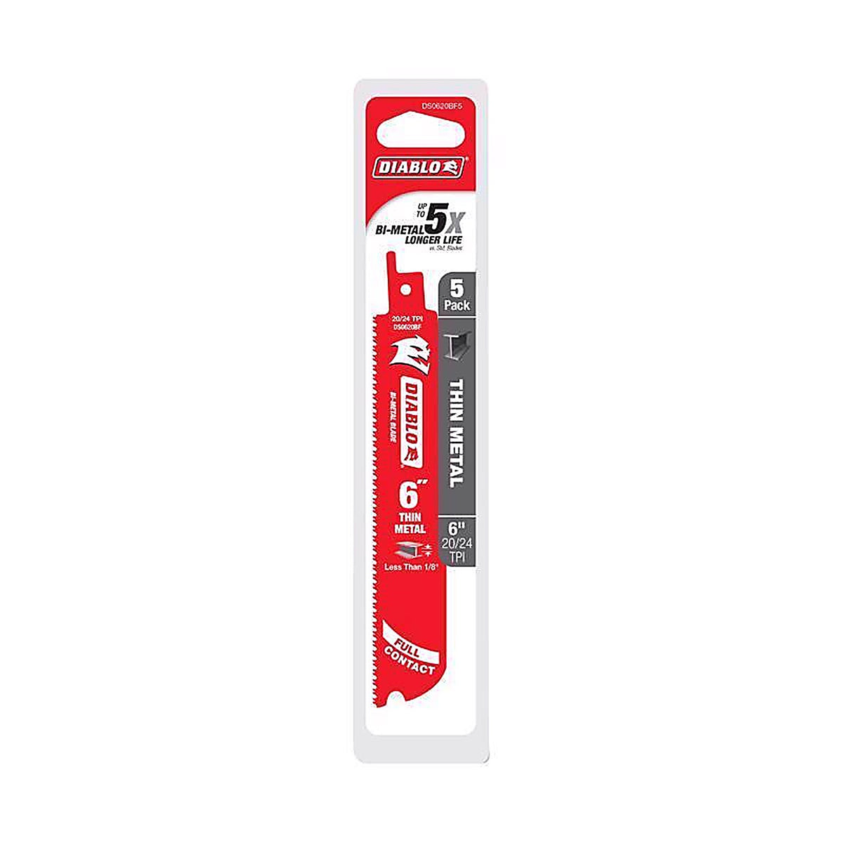 Diablo - DS0620BF5 - 6 In. Bi-Metal Thin Metal Reciprocating Saw Blade 20/24 TPI 5 Pack