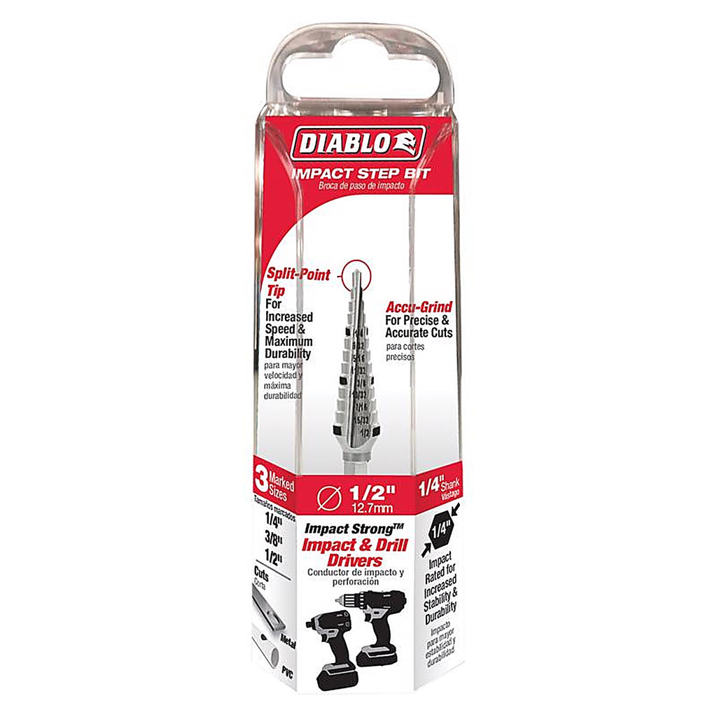 Diablo - DSD0500S13 - 1/2 In. X 3-1/32 In. L Metal Impact Step Drill Bit HEX Shank 1 Pack
