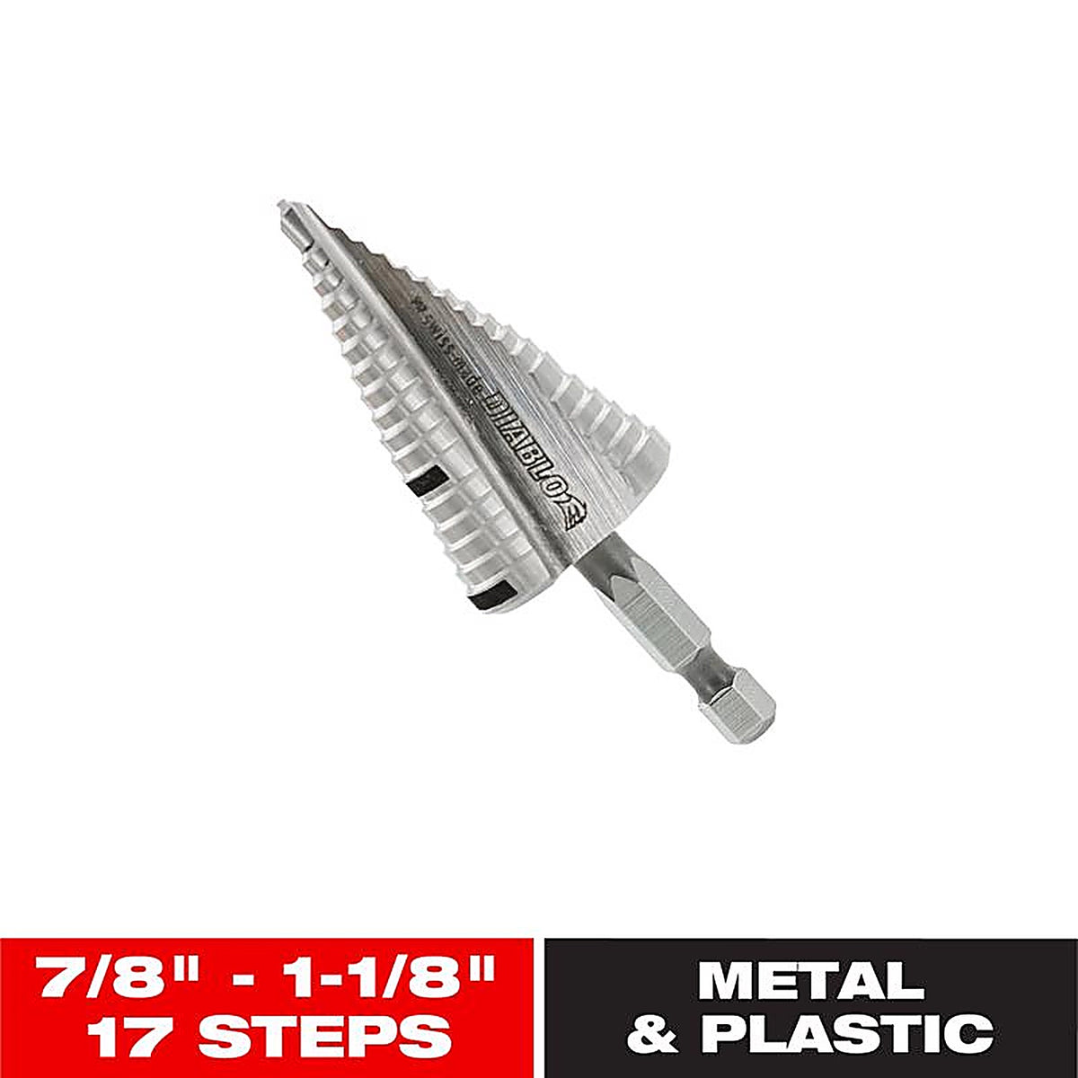 Diablo - DSD1125S17 - 1-1/8 In. X 3-1/32 In. L Metal Impact Step Drill Bit HEX Shank 1 Pack