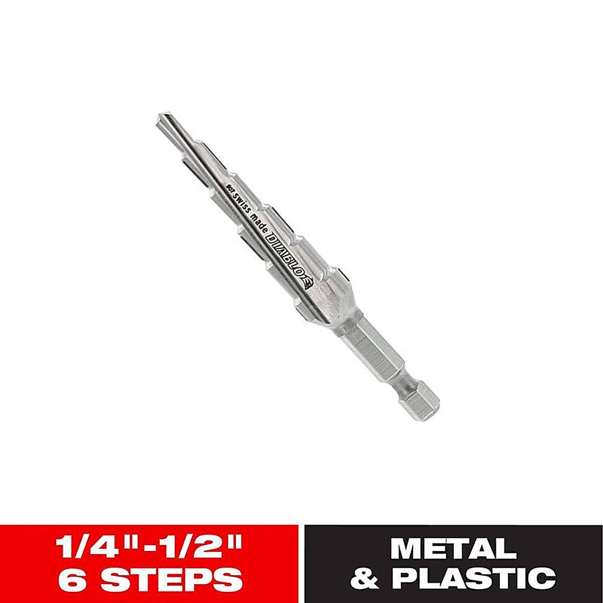 Diablo - DSD0500S06 - 1/2 In. X 3-3/8 In. L Metal Impact Step Drill Bit HEX Shank 1 Pack