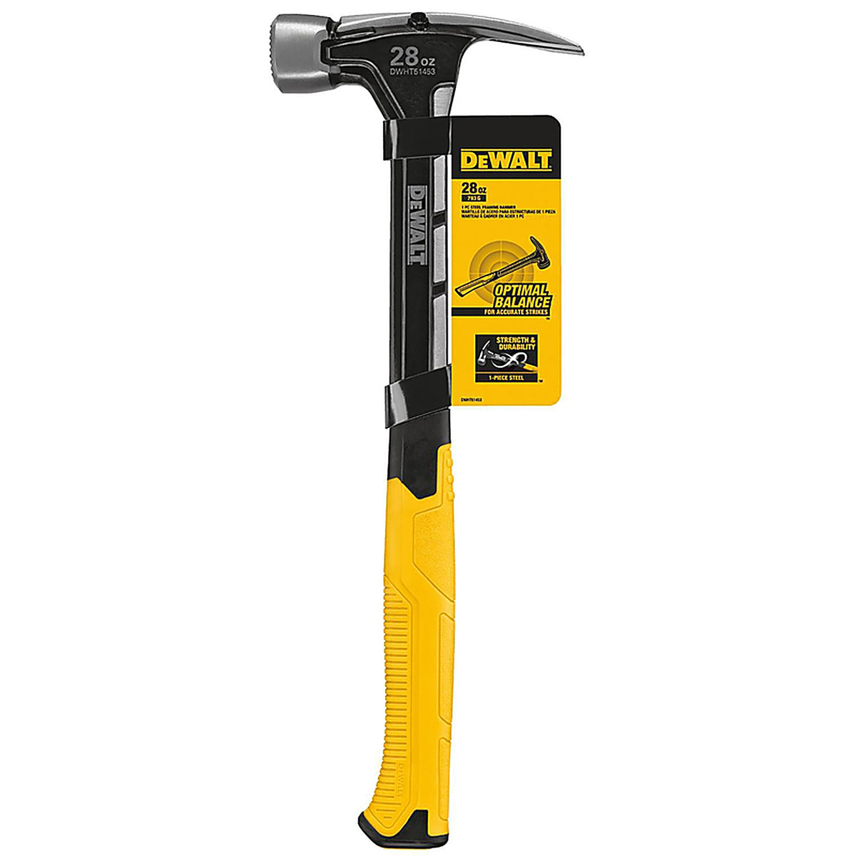 DeWalt DWHT51007 28 oz Checkered Face Framing Hammer 8-1/2 in. Steel Handle