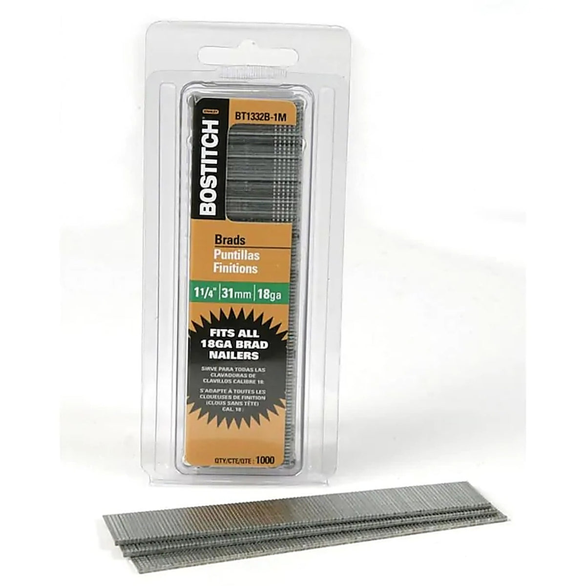 Bostitch BT1332B-1M 1-1/4 in. 18 Ga. Straight Strip Brad Nails 1000/Pack