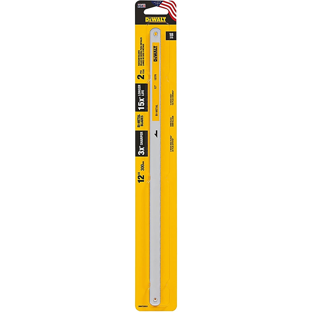DeWalt DWHT20551 12 in. Bi-Metal Hacksaw Blades 18 TPI 2 pk
