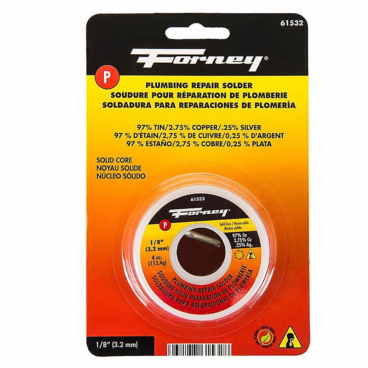 Forney 61532 4 oz Lead-Free Plumbing Solder 0.13 in. D Tin/Copper/Silver 97/2.75/0.25 1 pc